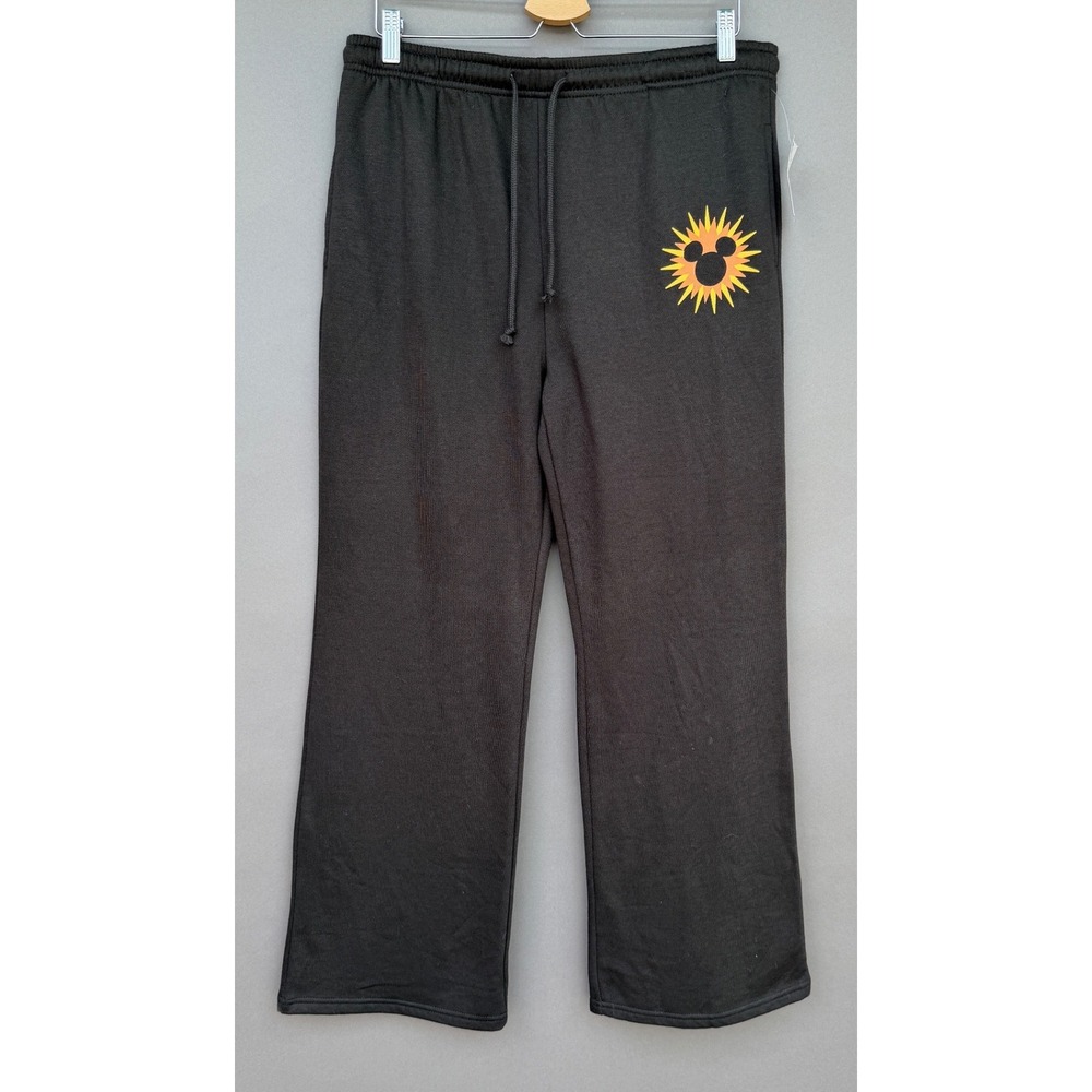 Disney‎ Mickey Mouse Wide Leg Sweatpants Black XL NWT Sun Graphic Fleece Pockets